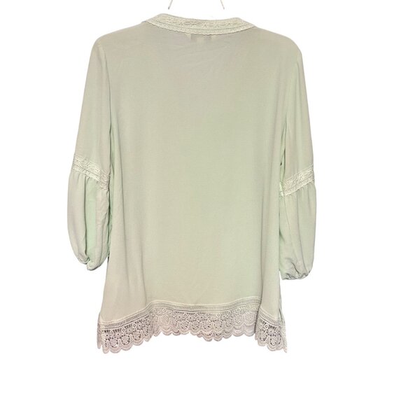 The Pioneer Woman Sage Green Crochet Trim Peasant Blouse With 3/4 Sleeves Size M - Picture 3 of 10